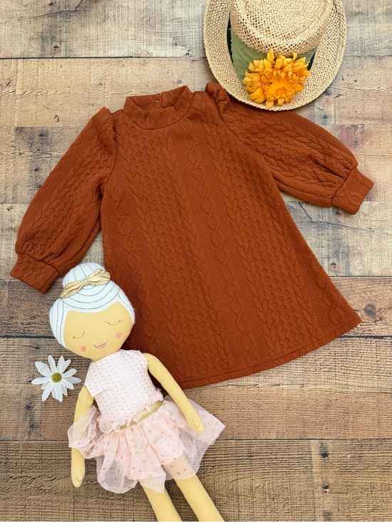 Other - Dress Adorable Knit Rust Puff Sleeve Mock Neck Dress